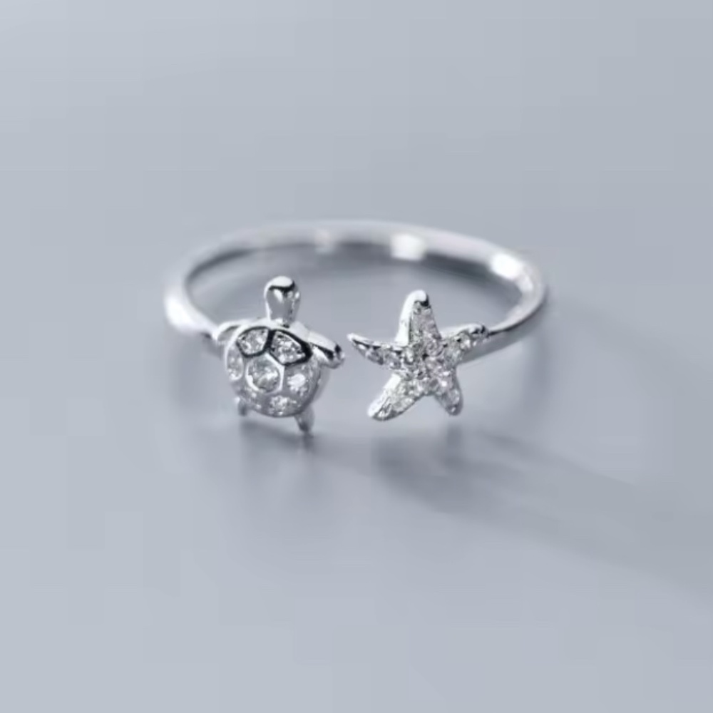 NWOT Sterling Silver 925 Sea Turtle And Starfish Ring